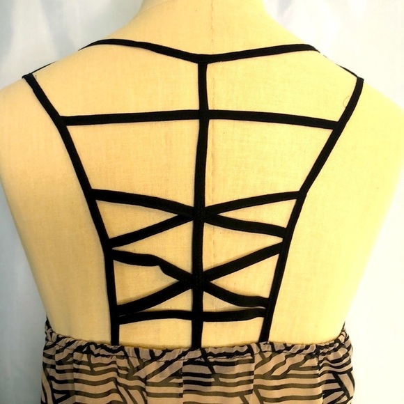 Double Zero Womens Dress Tan/Black Stripes Flowy Crisscross Straps Size S - Picture 8 of 15